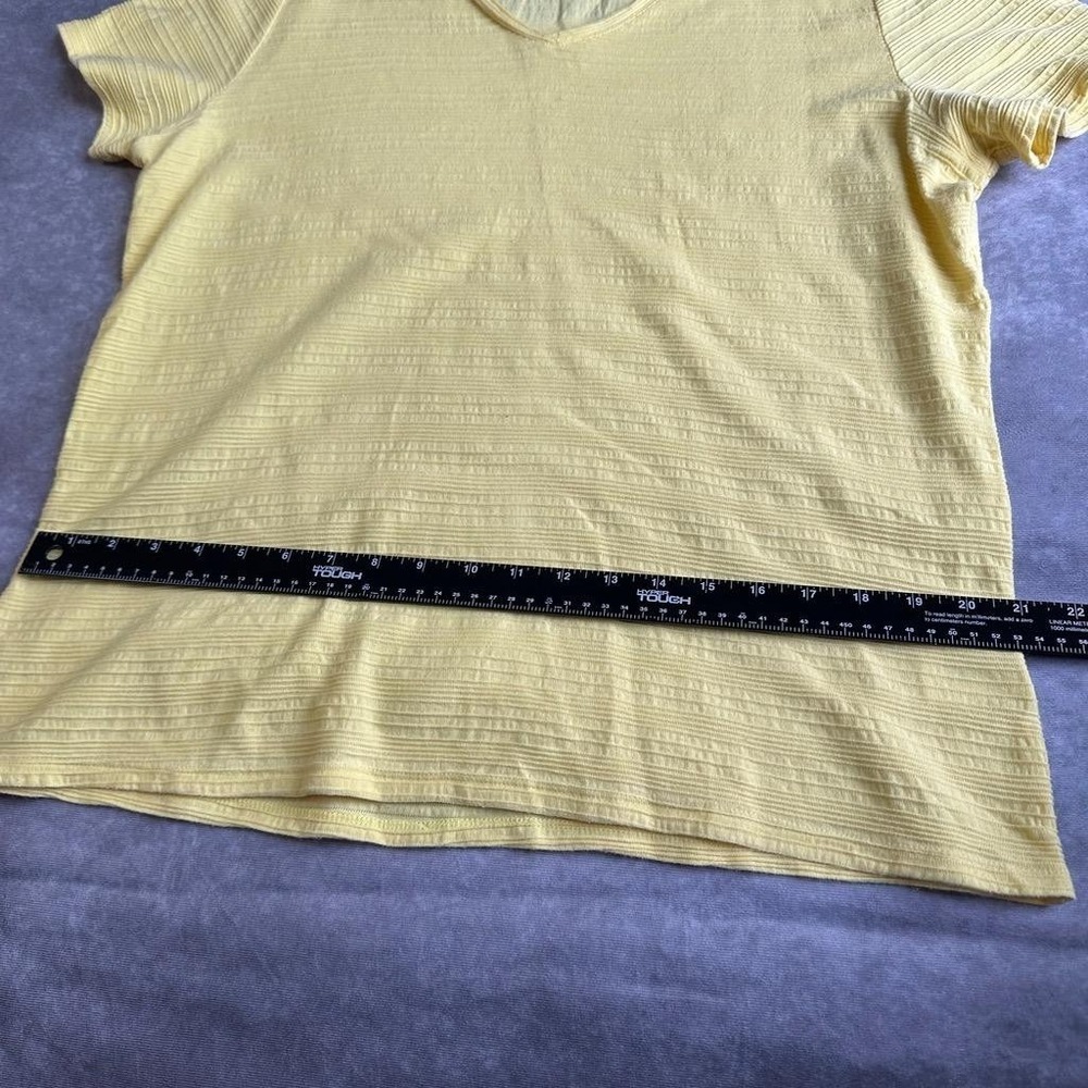 Laura Scott Top Womens Large Yellow Ribbed Knit Short Sleeve V-Neck Tee - Picture 5 of 8